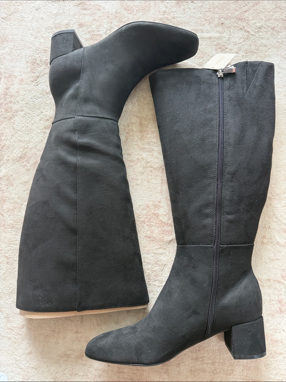 Bandolino Addyson Black Knee-High Block Heel Suede Boots Wide Calf